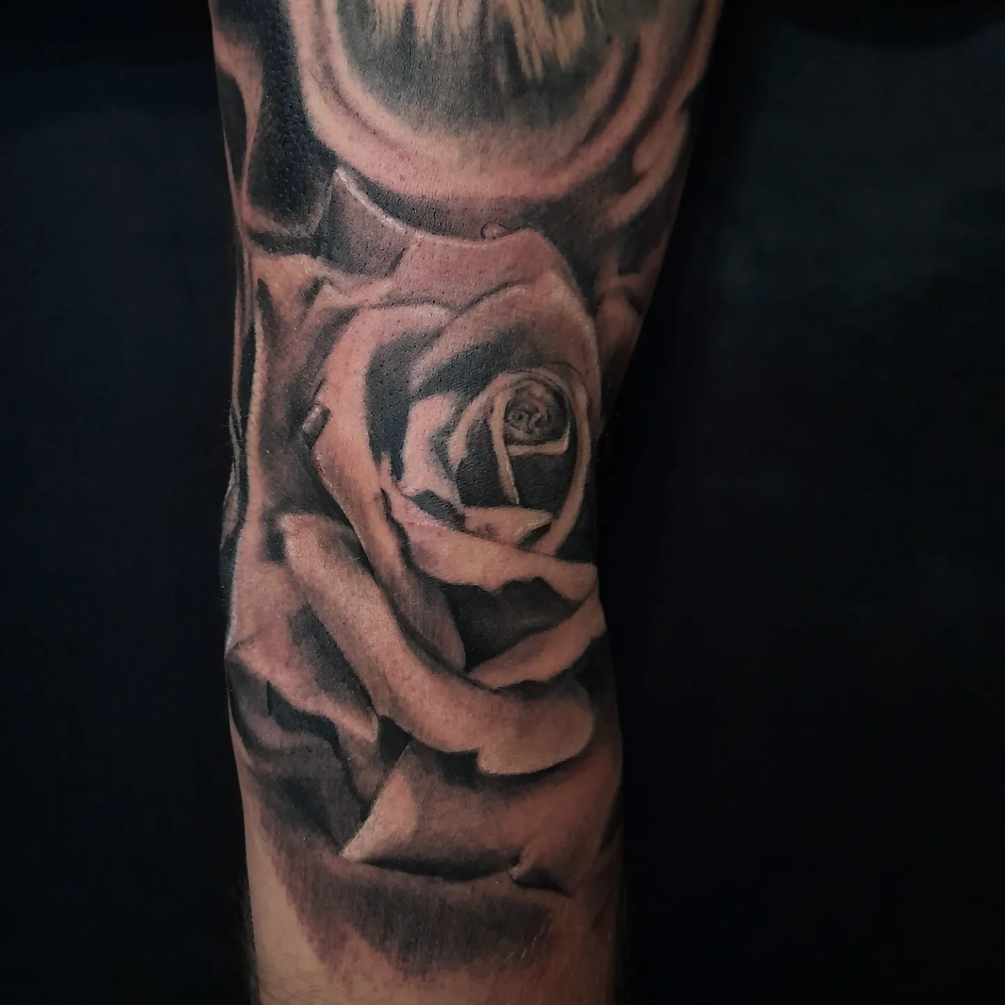 B&G photoreal rose forearm (with portrait above)