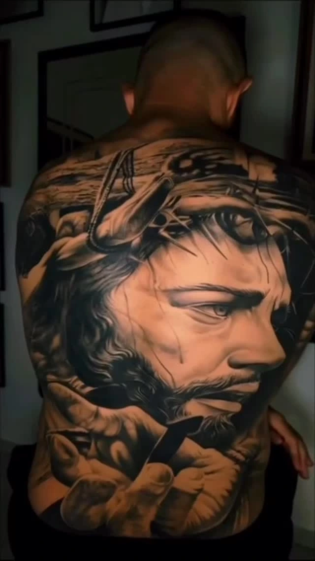 Christ-of-thorns full back piece with hand and nail